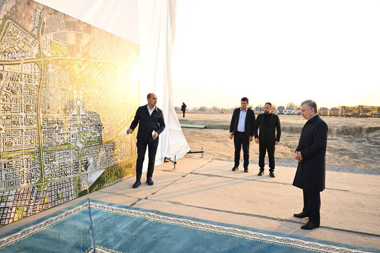 President Mirziyoyev lays foundation for $100 million stadium in New Tashkent.